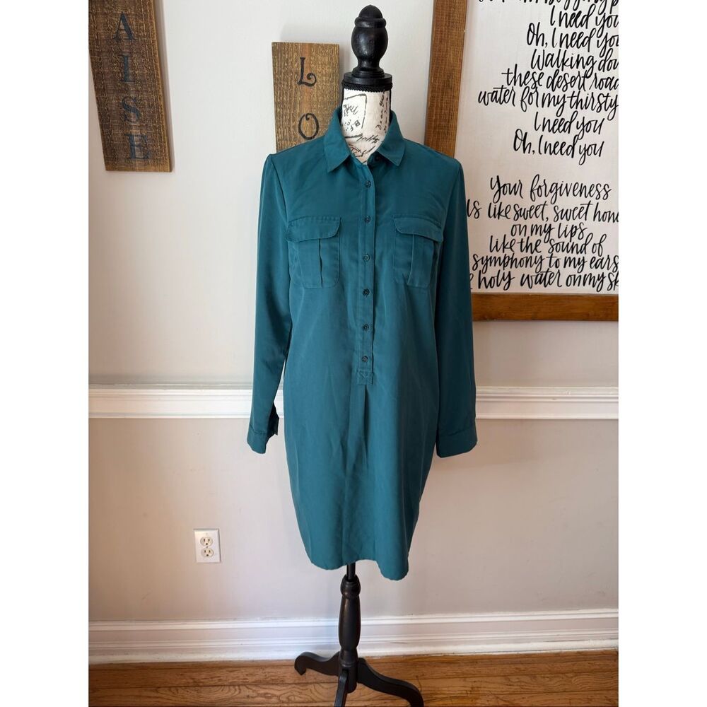 Teal Long Sleeve Shirt Dress - Unbranded
